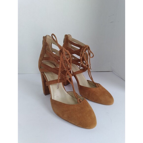 MFisher‎ Lace Up Heels Suede Block Heel Dress Shoes Brown Strappy Size 8 - Picture 6 of 6